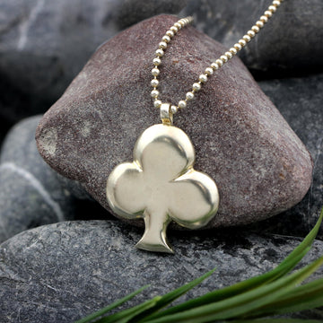 Silver Ace of Clubs Long Pendant Necklace - Unique Handcrafted Design • Clubs Symbol Charm Necklace